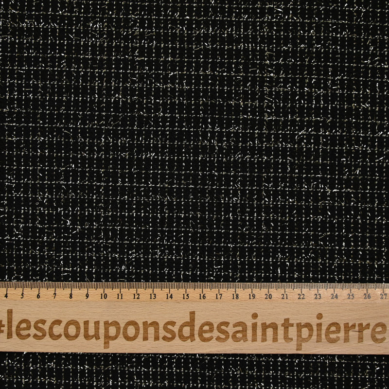 Tweed de laine mélangée carreaux lurex fond noir