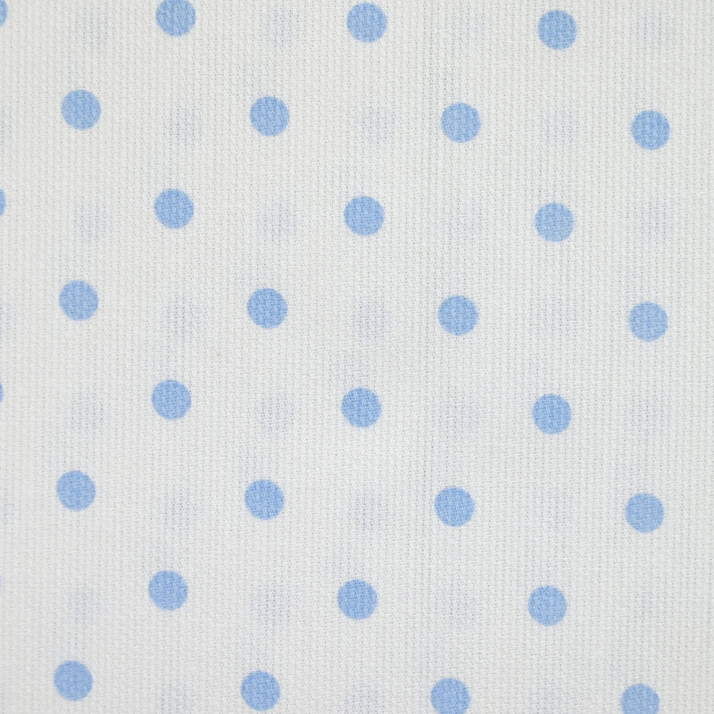 Piqué de coton imprimé pois bleu fond blanc