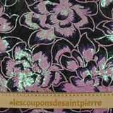 Tulle sequin brodé pivoine blanc fil argent et violet