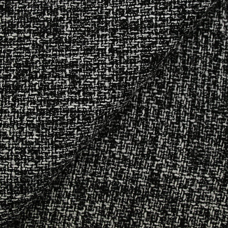Tweed polyester noir et blanc effet chiné