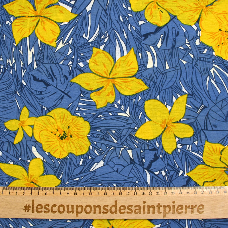 Viscose imprimée légère fleurs sauvages jaunes fond blanc