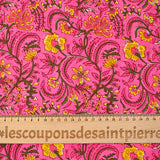 Indian cotton printed kali green and yellow pink background