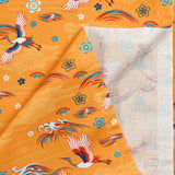 Coton imprimé nuage d'oiseaux fleuri fond orange