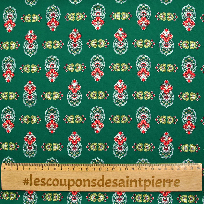 Crêpe Satin poliéster estampado de fondo verde Alentejo