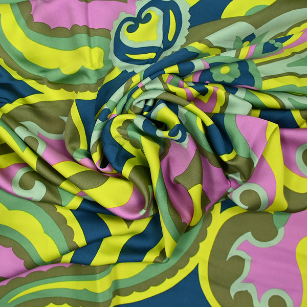 Viscose printed yellow, green and pink petart