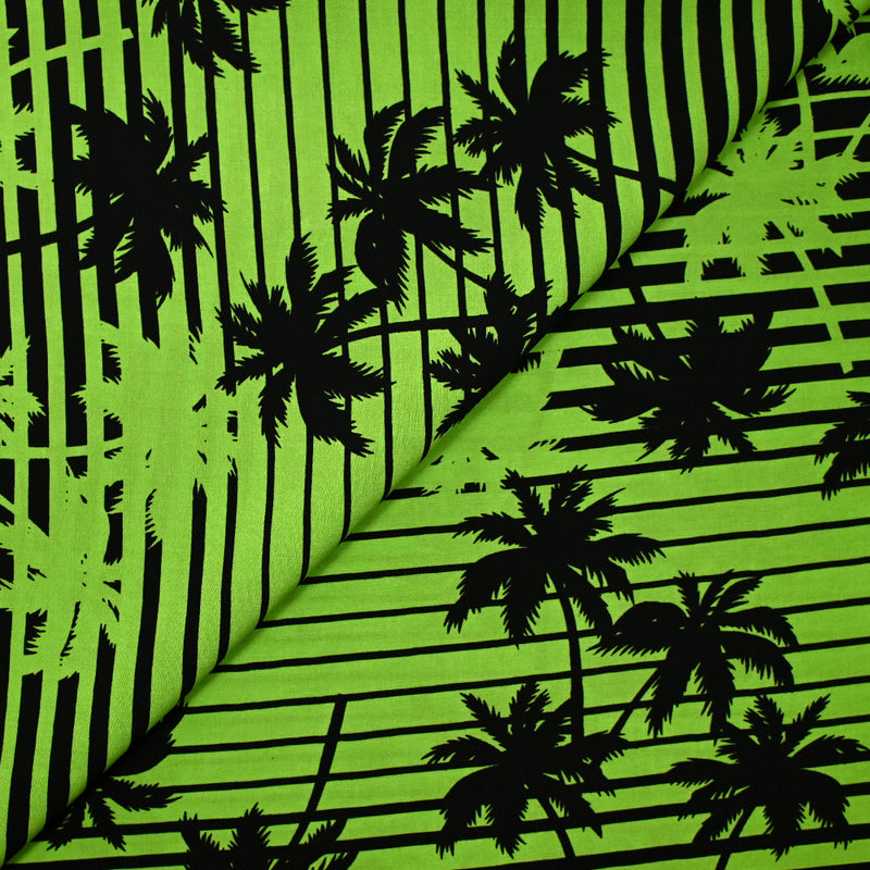 Viscose imprimée palmiers et rayures vert et noir