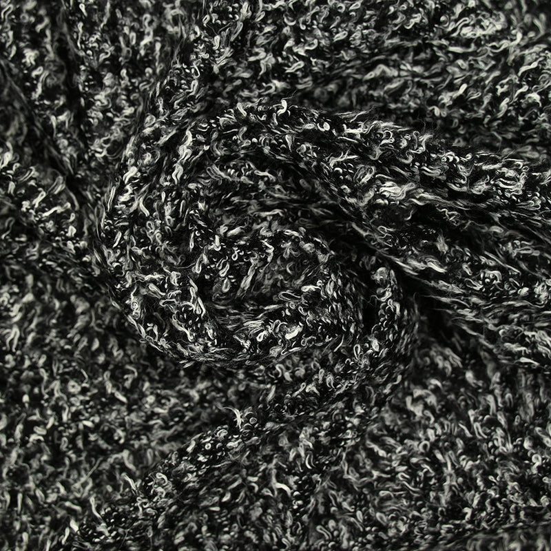 Maille bouclette polyester noir et blanc