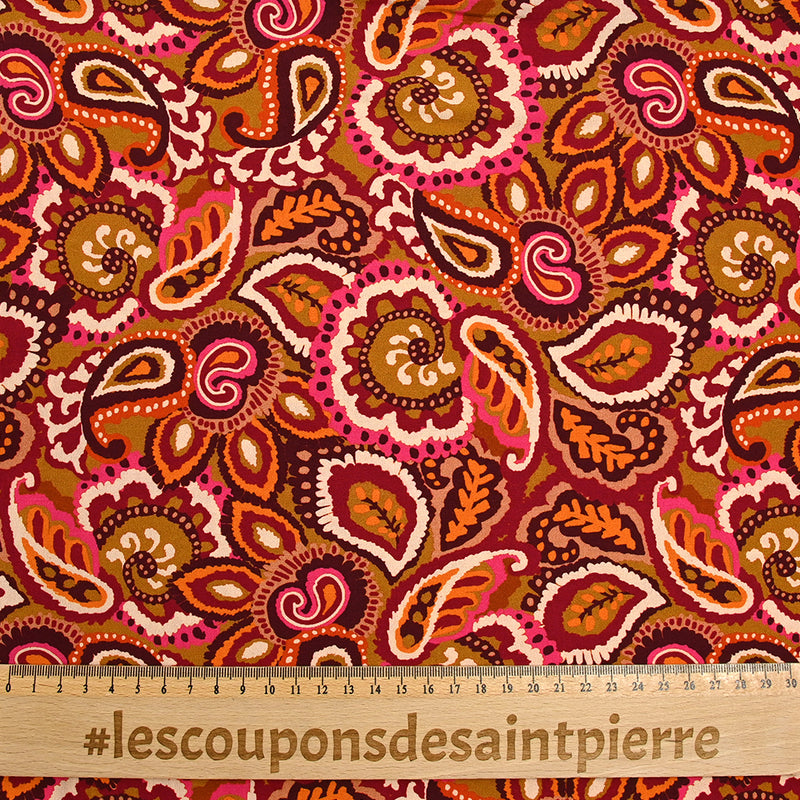 Viscose imprimée Paisley orange et rose