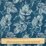Popeline de coton imprimée feuilles d'automne fond bleu