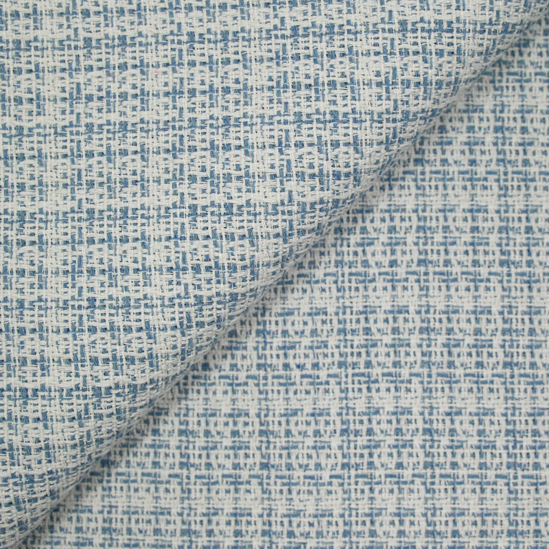 Tweed polyester blanc cassé et bleu clair