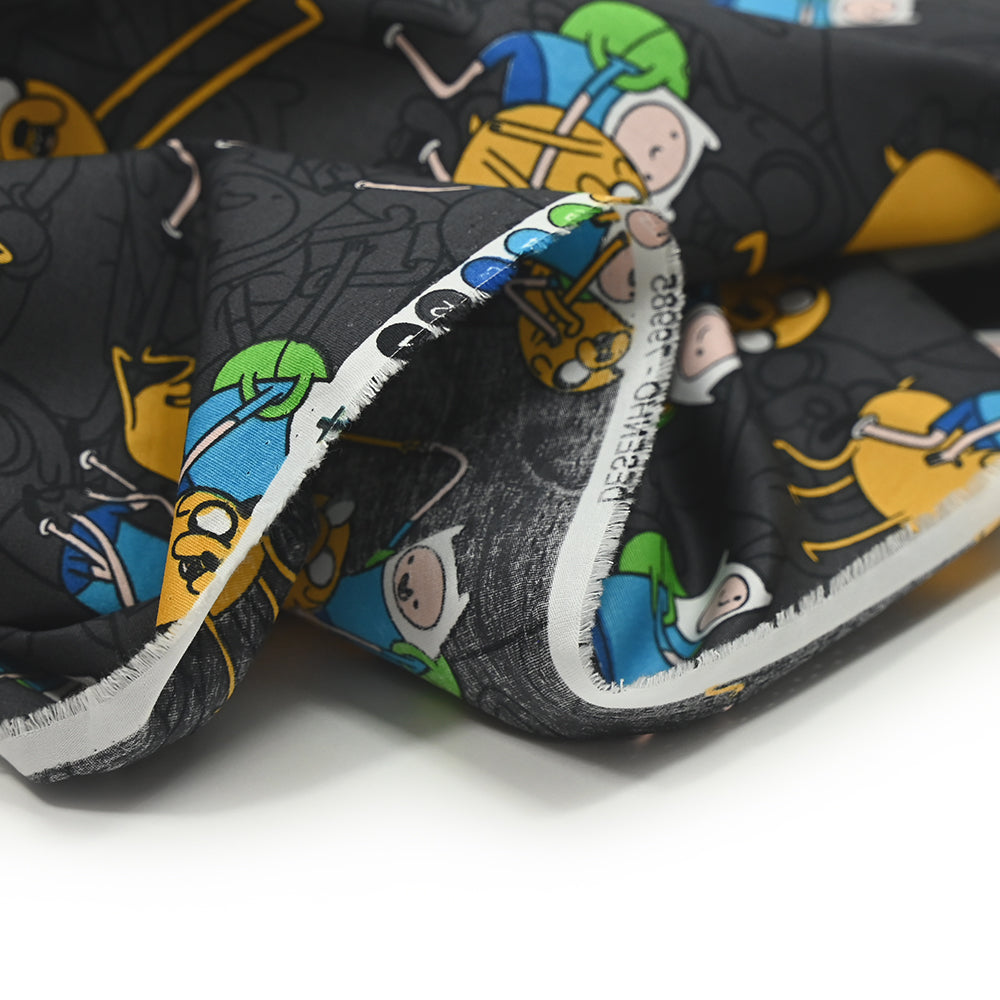 Popeline De Coton Imprimé Adventure Time Fond Gris Foncé – Les Coupons ...