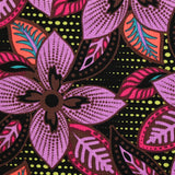 Lin viscose imprimé fleurs disco fond noir