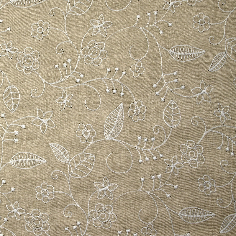 Twill de polyester brodé Solène fond beige