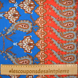 Crêpe satin polyester imprimé Florencia bleu et corail