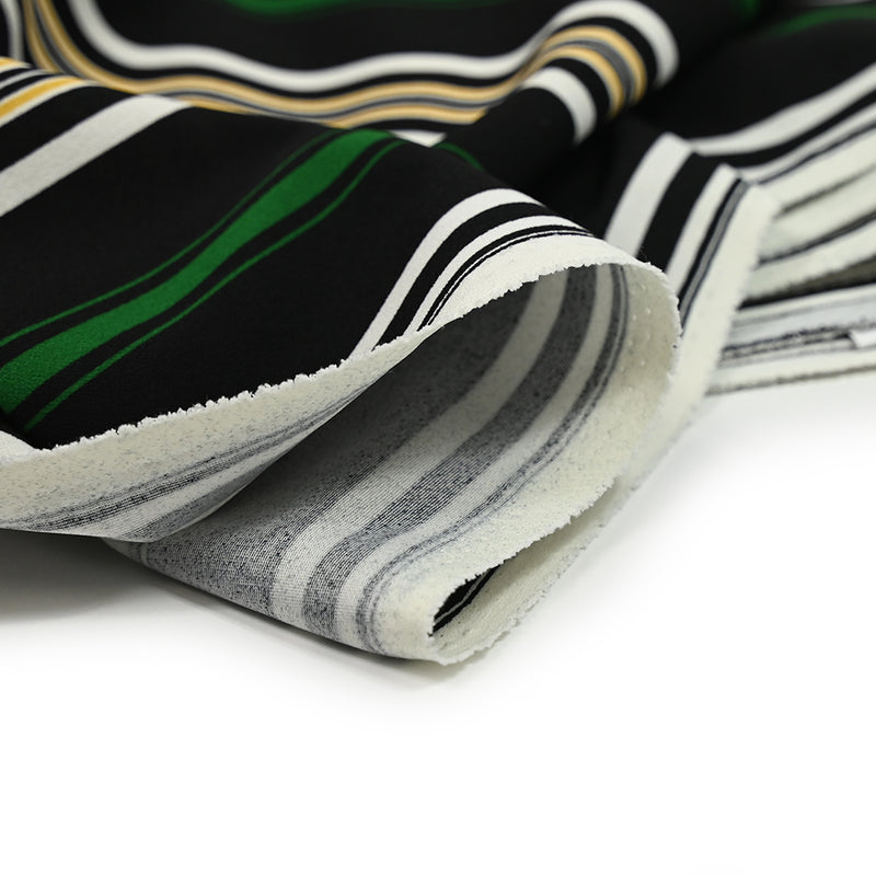 Textured polyester jersey Green stripes black background