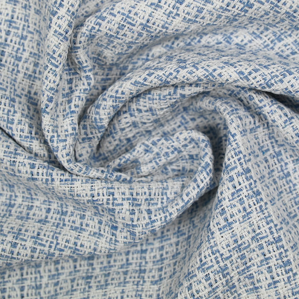 Tweed polycoton blanc cassé et bleu clair