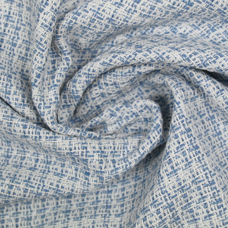 Tweed polycoton blanc cassé et bleu clair