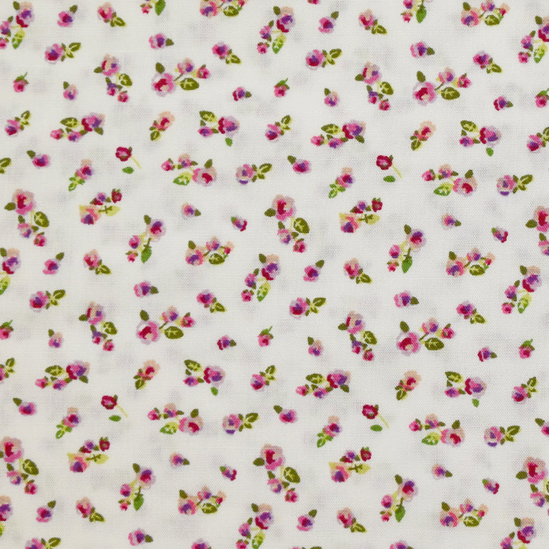 Printed viscose rosy field white background