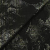 Toile tissée teinte fleurs noires et lignes multicolores brillantes