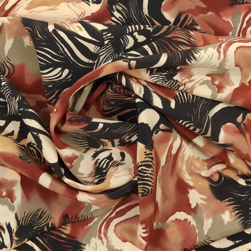 Crêpe polyester imprimé abstraction marron