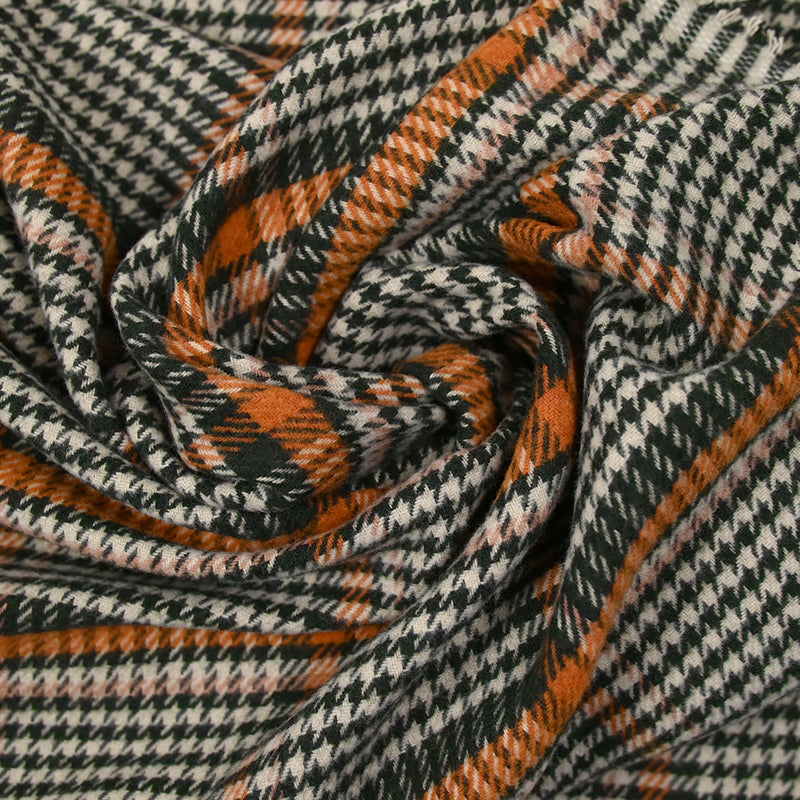 Laine mélangée Prince-de-Galles vert sapin, orange et beige