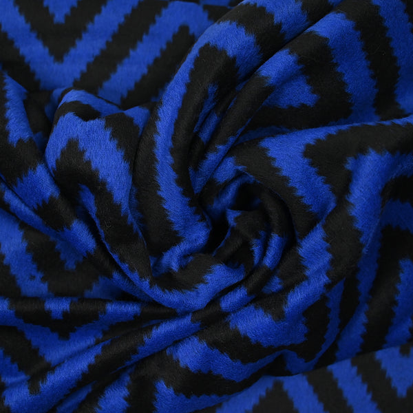 Mixed wool scraped royal and black blue chevrons