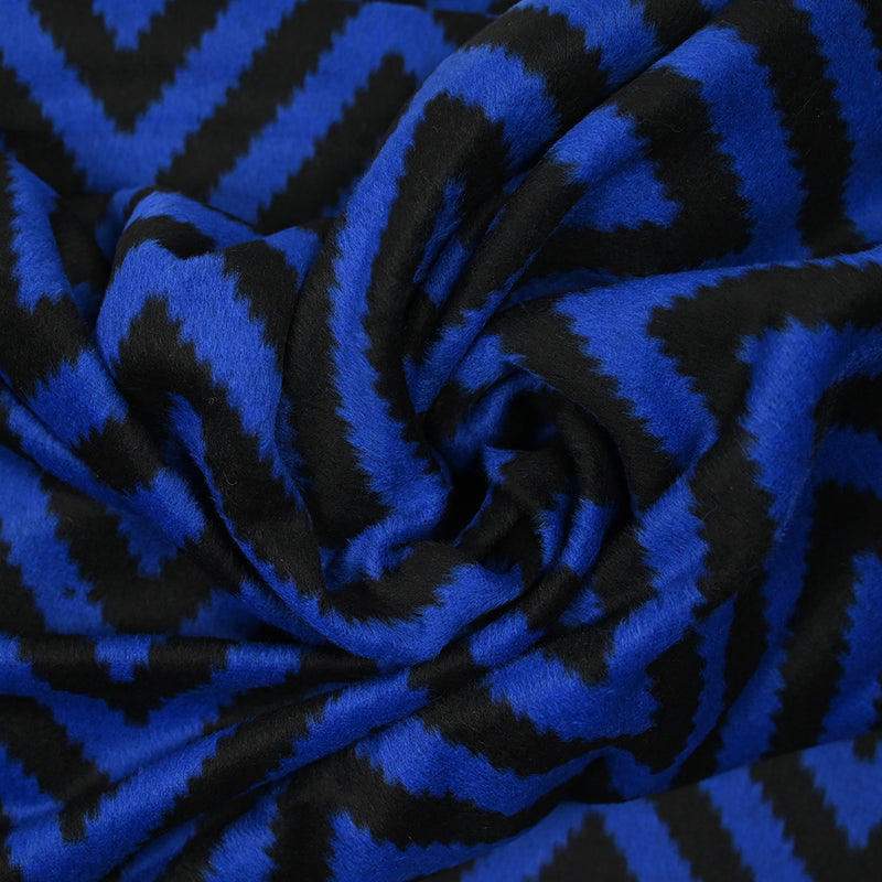 Mixed wool scraped royal and black blue chevrons