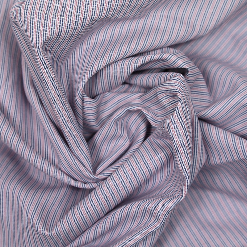 Blue, pink and white striped cotton