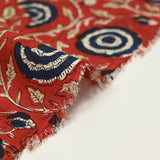 Coton indien imprimé Vadodara bleu marine fond rouge tomette