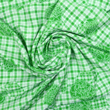 Polyester imprimé fin carreaux et roses vert