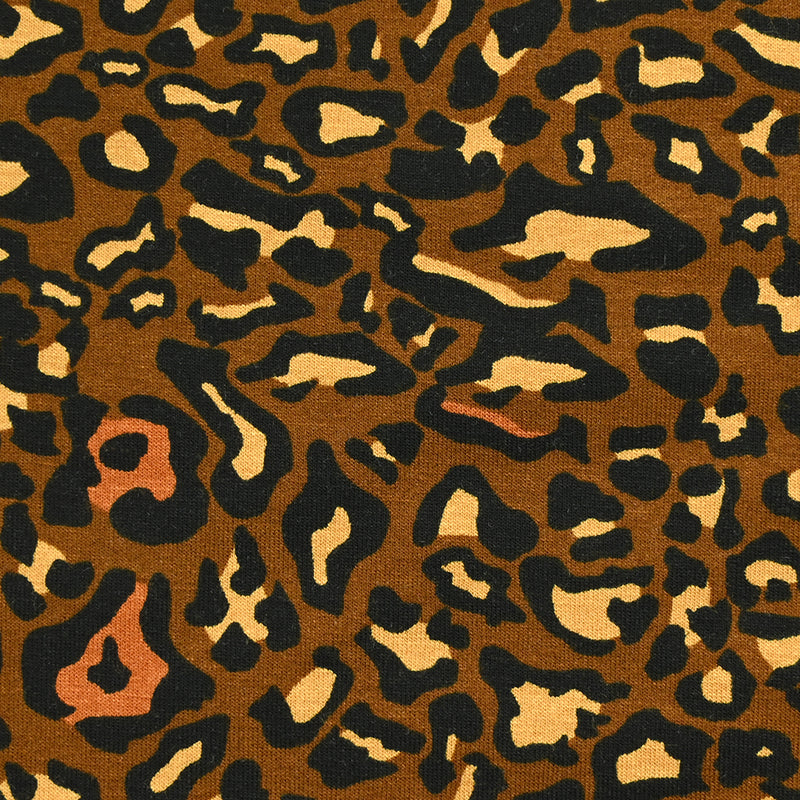 Viscose jersey printed leopard ocher brown background