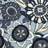 Impresión de lino viscosa flores retro fondo azul