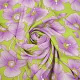 Viscose imprimée fleurs nervurés fond vert pomme