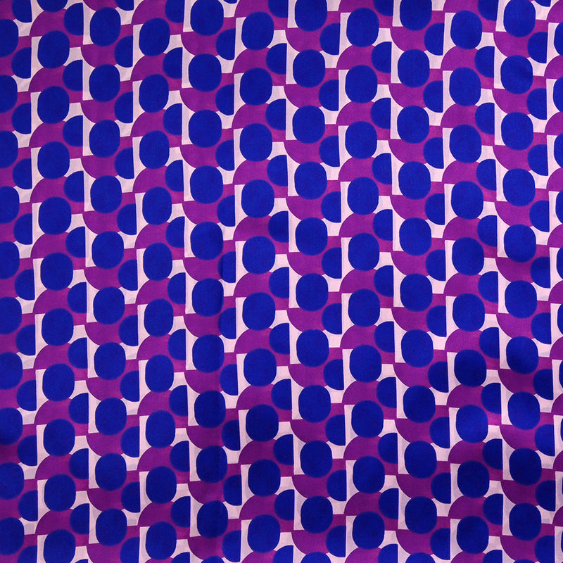 Satin 100% soie imprimé graphique bleu roi fond violet