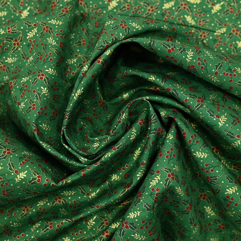 Cotton printed and golden holly ballet green background