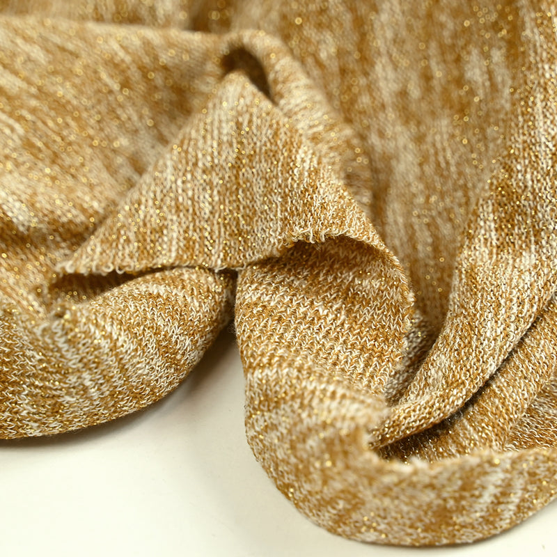Maille viscose lurex doré fond moutarde et blanc