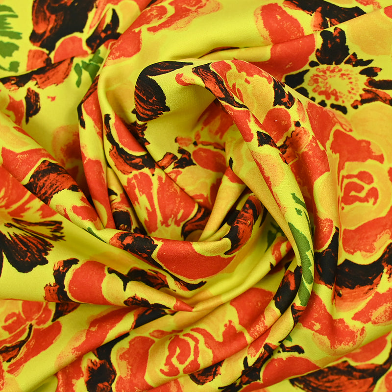 Crêpe lourd imprimé rosalia fond jaune fluo