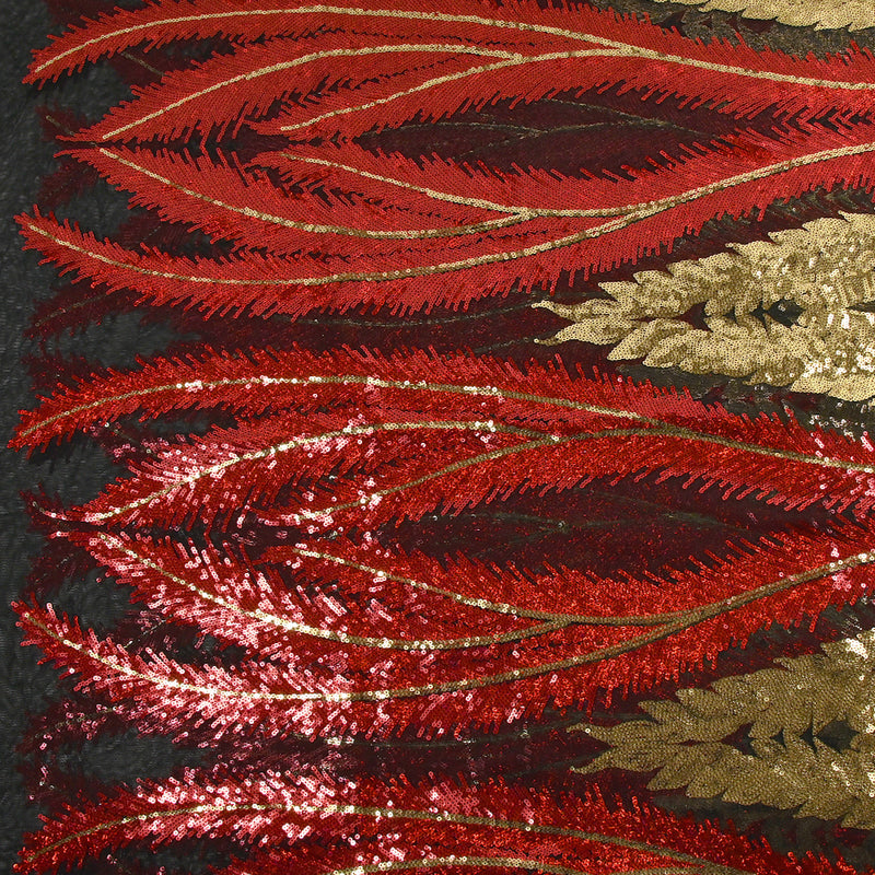 Tulle Sequin Royal feathers gold and red