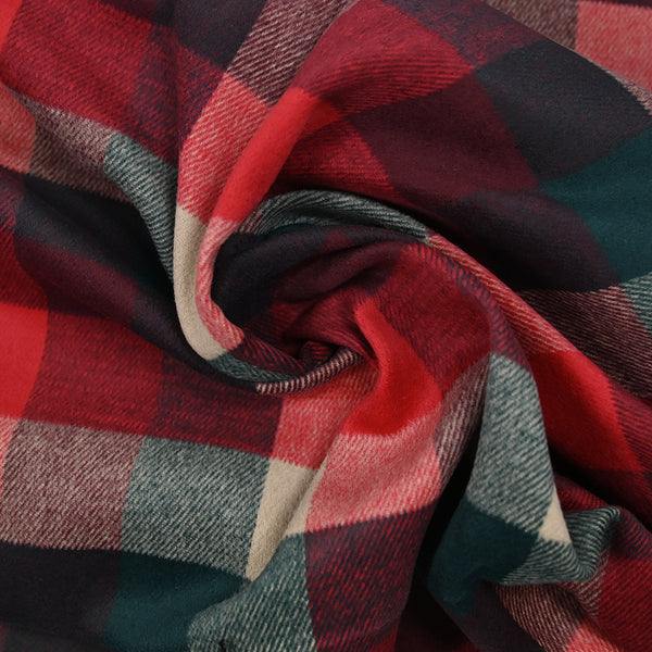 Lainage polyester à carreaux rouge, vert et beige