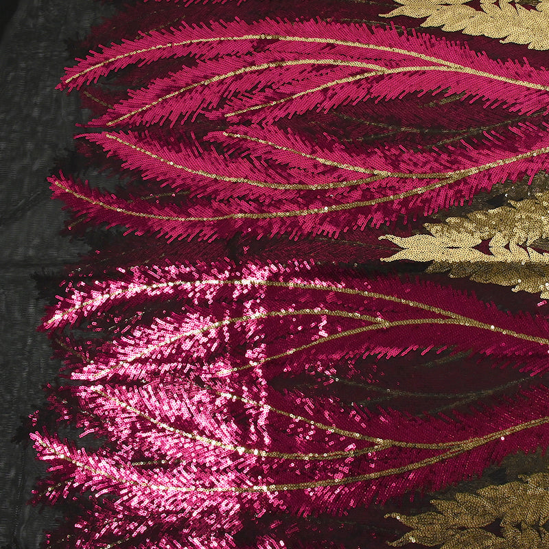 Tulle Sequin Royal Plumes Oro y Fucsia