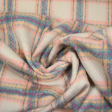 Laine mélangée brossée carreaux écru, rose, turquoise et jaune