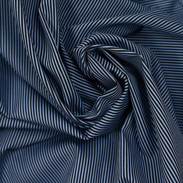 Coton imprimé rayé noir et bleu barbeau