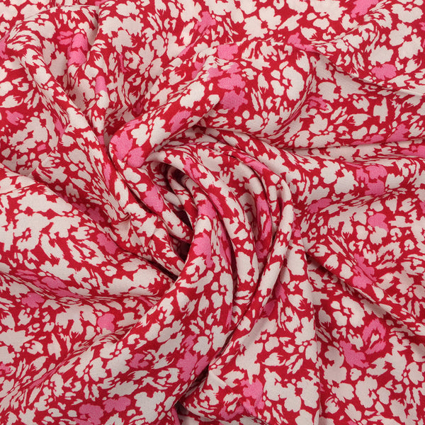 Crêpe viscose imprimé fleuri abstrait rouge et rose