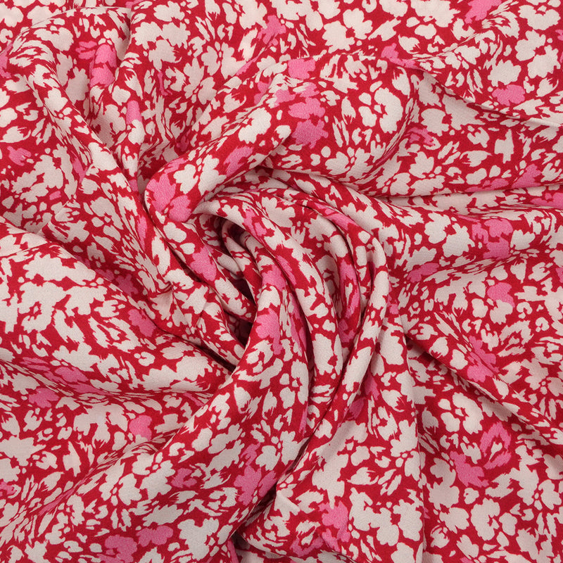 Crêpe viscose imprimé fleuri abstrait rouge et rose