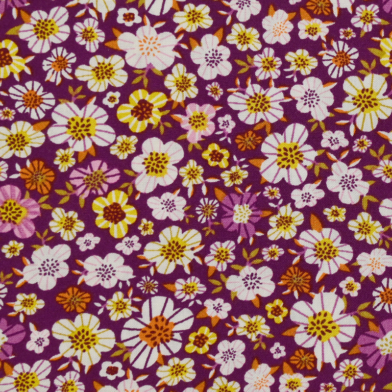 Viscose imprimée jardin de fleurs fond violet