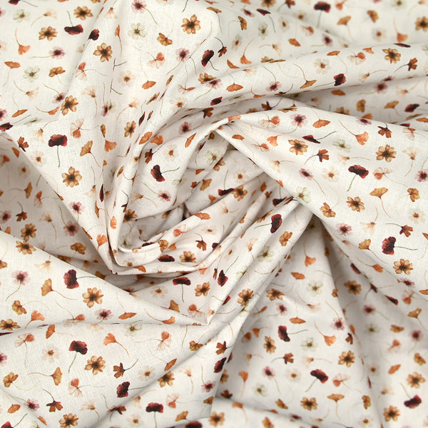 Coton imprimé au gré du vent marron fond blanc