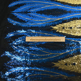 Tulle sequin plumes royales or et bleu