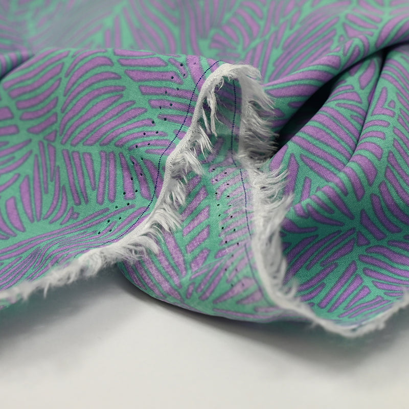 Viscose imprimée fougères parme et vert pâle
