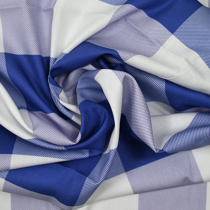 Blue and white striped checkered print cotton