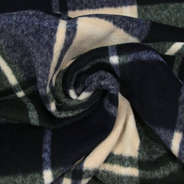 Lainage polyester brossé à carreaux bleu, vert et beige